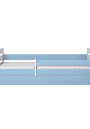 Tomi juniorseng, med madrass, sengehest, skuff - hvit og bl sponplate og MDF (140x80)