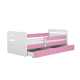 Tomi juniorseng, med madrass, sengehest, skuff - hvit og rosa sponplate og MDF (160x80)
