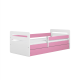Tomi juniorseng, med madrass, sengehest, skuff - hvit og rosa sponplate og MDF (160x80)