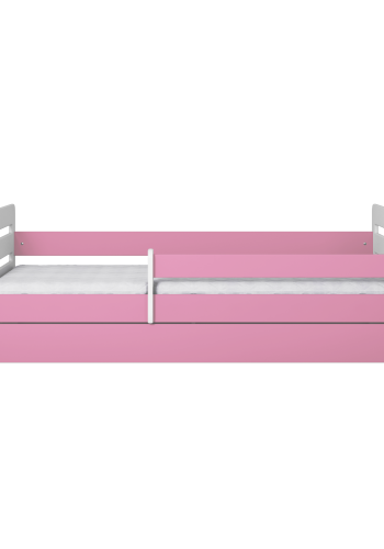 Tomi juniorseng, med madrass, sengehest, skuff - hvit og rosa sponplate og MDF (140x80)