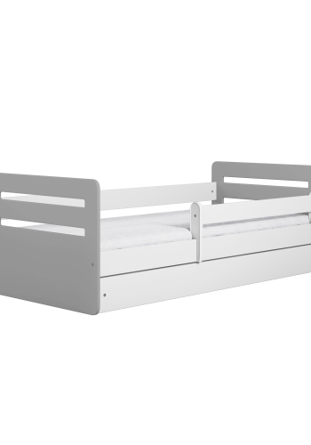 Tomi juniorseng, med madrass, sengehest, skuff - hvit og gr sponplater og MDF (180x80)