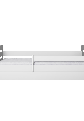 Tomi juniorseng, med madrass, sengehest, skuff - hvit og gr sponplater og MDF (140x80)