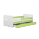 Tomi juniorseng, med madrass, sengehest, skuff - hvit og grnn sponplate og MDF (180x80)