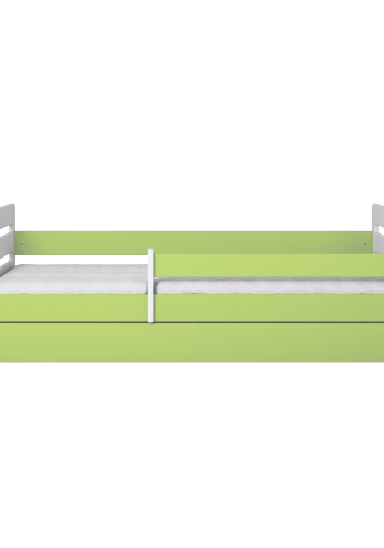 Tomi juniorseng, med madrass, sengehest, skuff - hvit og grnn sponplate og MDF (140x80)