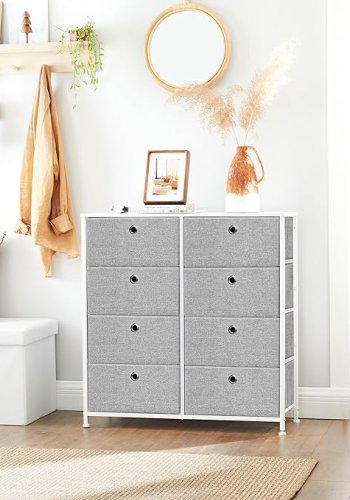 SONGMICS Kommode, Aufbewahrungseinheit mit 8 leichtg�ngigen Stoffschubladen, Kommode, Organisationsm�bel mit Metallrahmen, Tischplatte, f�r Kleiderschrank, Kinderzimmer, Hellgrau und Wei� LTS24W
