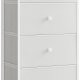 SONGMICS Kommode Sovev�relse, Opbevaringsm�bel, Kommode med 4 stofskuffer, Metalramme, H�j og Slank, Til Skab, Hvid og Eg LTS314W57