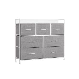 SONGMICS Kommode, Sovev�relsesskab, 7 stofskuffer med h�ndtag, Metalramme, Duegr� og Skyhvid LTS523L10