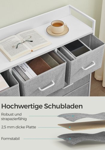 SONGMICS Kommode, Sovev�relsesskab, 7 stofskuffer med h�ndtag, Metalramme, Duegr� og Skyhvid LTS523L10