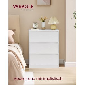 VASAGLE KAILYN Kollektion - Kommode til sovev�relse, Opbevaringsenhed med 3 skuffer, 40 x 60 x 75 cm, Moderne stil, Snehvid LTS613WE01