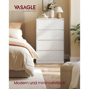 VASAGLE KAILYN Kollektion - Kommode til sovev�relse, Opbevaringsenhed med 4 skuffer, 40 x 60 x 97,4 cm, Moderne stil, Snehvid LTS614WE02