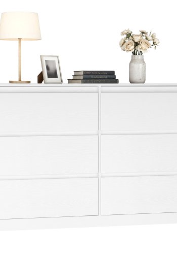 VASAGLE KAILYN Kollektion - Kommode til sovev�relse, Opbevaringsenhed med 6 skuffer, 40 x 119,4 x 75 cm, Moderne stil, Snehvid LTS616W01