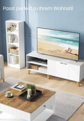 VASAGLE TV-sk�p f�r TV upp till 65 tum, 140 cm brett TV-bord med 2 d�rrar, justerbara hyllplan, TV-bord, f�r vardagsrum, matsal, sovrum, vit LTV027T46