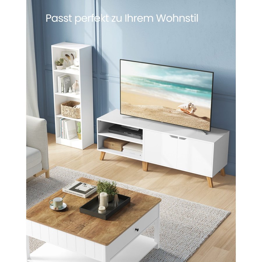 VASAGLE TV-skab til TV op til 65 tommer, 140 cm bredt TV-bord med 2 d�re, justerbare hylder, TV-bord, til stue, spisestue, sovev�relse, hvid LTV027T46