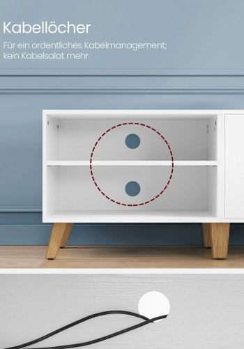 VASAGLE TV-skab til TV op til 65 tommer, 140 cm bredt TV-bord med 2 d�re, justerbare hylder, TV-bord, til stue, spisestue, sovev�relse, hvid LTV027T46