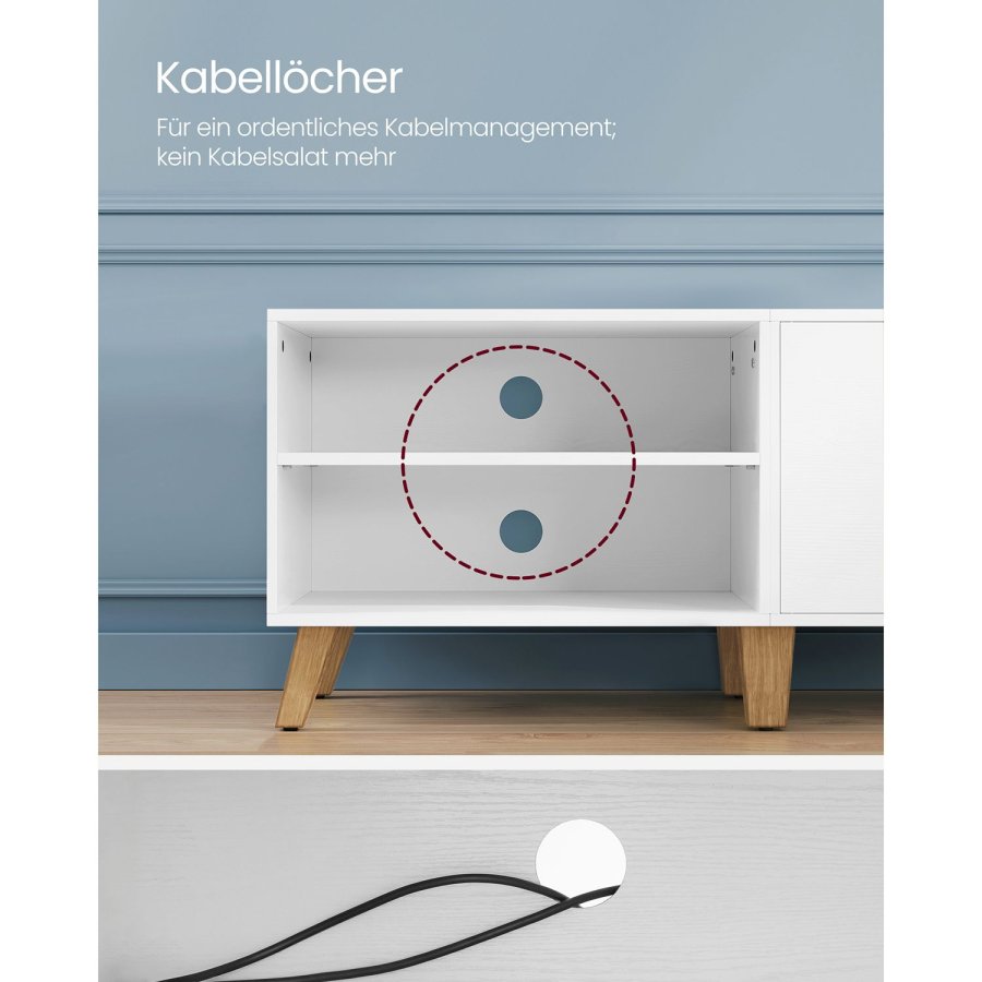 VASAGLE TV-skab til TV op til 65 tommer, 140 cm bredt TV-bord med 2 d�re, justerbare hylder, TV-bord, til stue, spisestue, sovev�relse, hvid LTV027T46