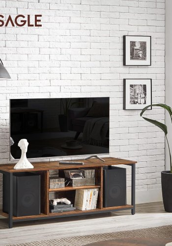 VASAGLE LTV060B01 TV-bord, til TV op til 60 tommer, m. 2 �bne rum, 1 hylde - rustik brun sp�nplade og sort st�l (120x40)
