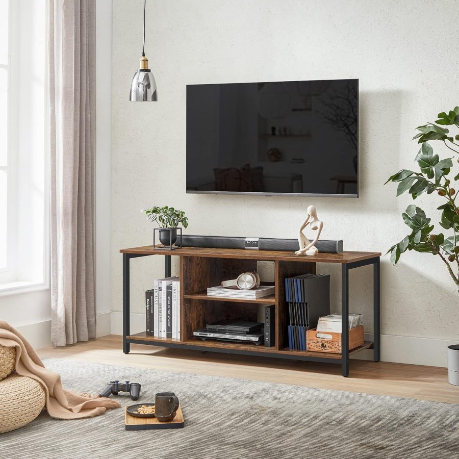 VASAGLE TV-b&auml;nk f&ouml;r TV-apparater upp till 60 tum, TV-sk�p med &ouml;ppna hyllor, TV-konsol f&ouml;r vardagsrum, s&auml;llskapsrum, rustikt brunt och svart LTV060B01