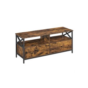 VASAGLE TV-sk�p, TV-m�bel f�r 55-tums TV, vardagsrum, med 2 l�dor, 2 f�rvaringshyllor, 120 x 40 x 50 cm, st�lram, industriell stil, rustik brun och svart LTV300B01