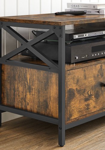 VASAGLE TV-sk�p, TV-m�bel f�r 55-tums TV, vardagsrum, med 2 l�dor, 2 f�rvaringshyllor, 120 x 40 x 50 cm, st�lram, industriell stil, rustik brun och svart LTV300B01