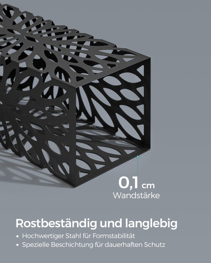 SONGMICS Paraplystativ, Paraplyholder til entr&eacute;, Fritst�ende firkantet paraplystativ i st�l, til stokke og vandrestave, med aftagelig drypbakke, 4 kroge, Sort LUC026B33
