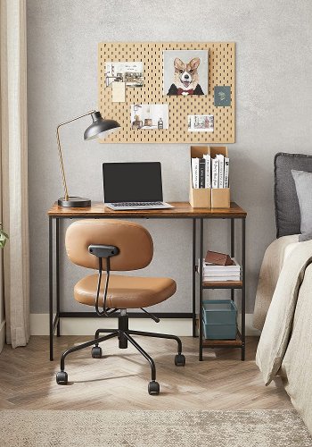 VASAGLE LWD046B01 Skrivbord Datorbord PC-bord Skrivbord med 2 hyllor p hger eller vnster sida fr kontor Vardagsrum Stlram Industriell design Vintage Brun/Svart