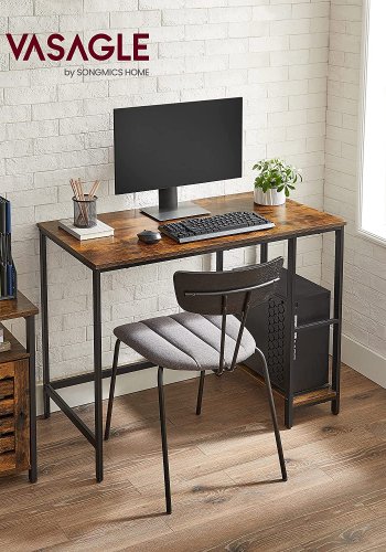 VASAGLE LWD046B01 Skrivbord Datorbord PC-bord Skrivbord med 2 hyllor p hger eller vnster sida fr kontor Vardagsrum Stlram Industriell design Vintage Brun/Svart