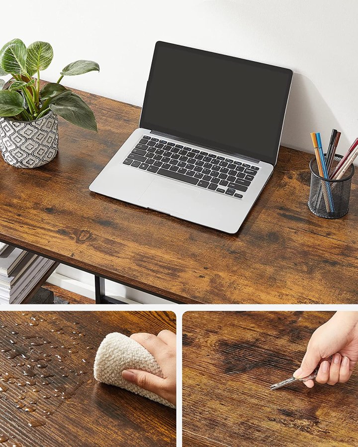 VASAGLE LWD046B01 Skrivbord Datorbord PC-bord Skrivbord med 2 hyllor p hger eller vnster sida fr kontor Vardagsrum Stlram Industriell design Vintage Brun/Svart