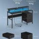 VASAGLE Skrivebord med stofskuffer, Computerbord med sk�rmstativ, LED-belysning, 55 x 135 x 90 cm, Indbyggede stikkontakter, 2 USB-A-porte, til hjemmekontor, Ebony Black LWD094B56