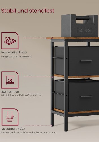 VASAGLE L-formet skrivebord med 2 rummelige skuffer, gamingbord med sk�rmstativ, hj�rnebord, computerbord med justerbar opbevaringshylde, til hjemmekontor, rustik brun LWD098B01