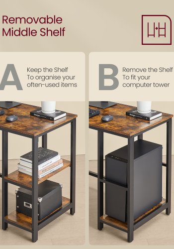 VASAGLE Computertisch, L-f&ouml;rmiger Eckschreibtisch, 130 x 130 x 76 cm, Gaming-Schreibtisch, Arbeitsplatz mit 2 Ablagef&auml;chern f&uuml;r das Homeoffice, platzsparend, einfach zu montieren, rustikales Braun und Tintenschwarz LWD123K01