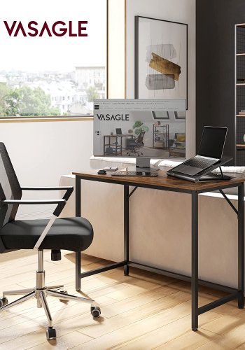 VASAGLE skrivebord, rektangulrt - rustikk brun sponplate og sort stl (50x100)