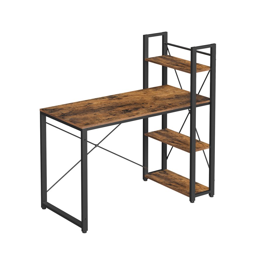 VASAGLE LWD48X skrivebord, m. 3 hylder - rustik brun sp�nplade og sort st�l (120x60)