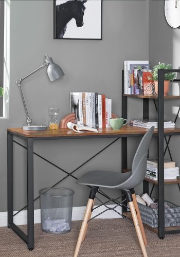 VASAGLE LWD48X skrivebord, m. 3 hylder - rustik brun sp�nplade og sort st�l (120x60)
