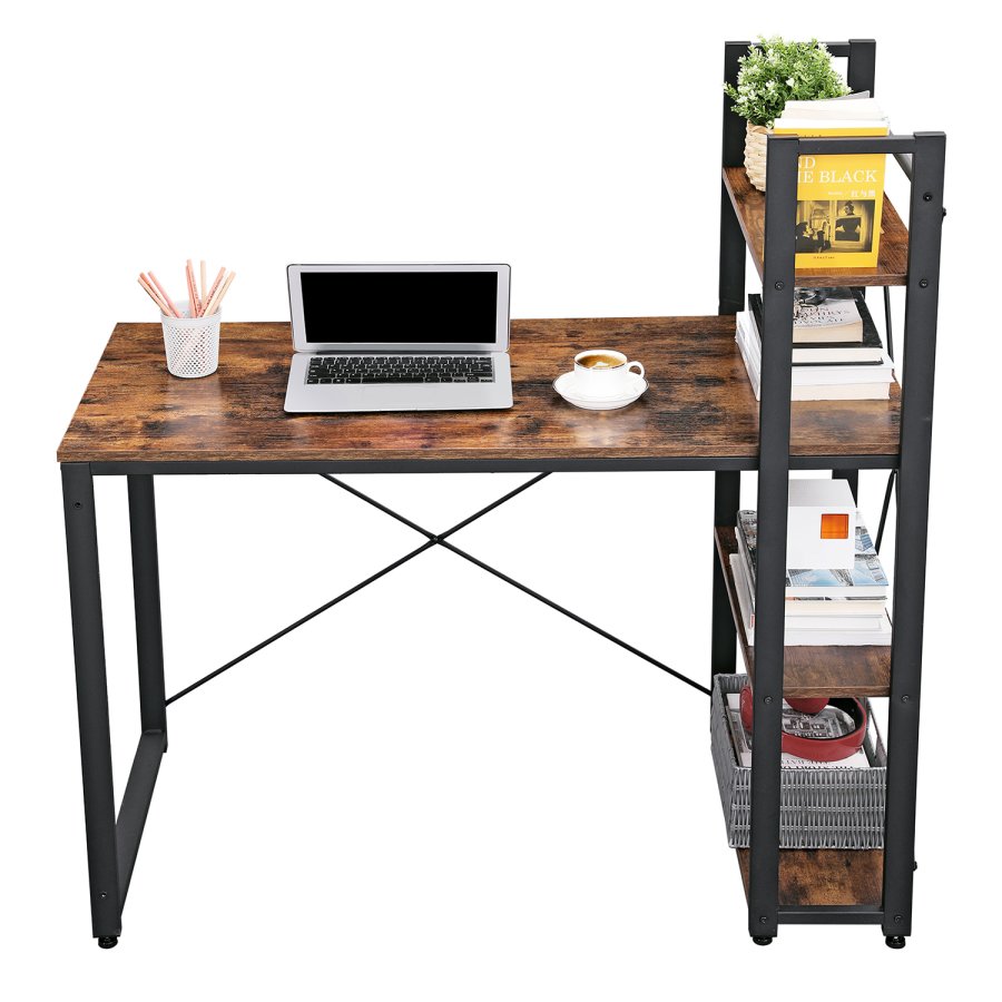VASAGLE LWD48X skrivebord, m. 3 hylder - rustik brun sp�nplade og sort st�l (120x60)