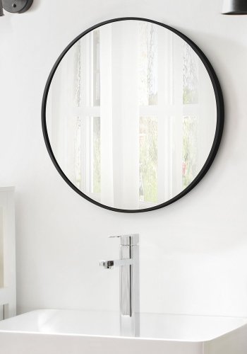 SONGMICS LWM102B01 Rund v&auml;ggspegel Badrumsspegel 61 cm diameter Metallram F&ouml;r Vardagsrum Sovrum Badrum Hall Svart