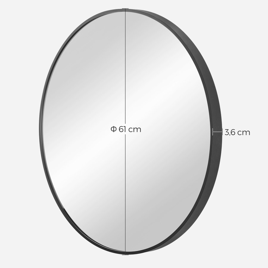 SONGMICS LWM102B01 Rund v&auml;ggspegel Badrumsspegel 61 cm diameter Metallram F&ouml;r Vardagsrum Sovrum Badrum Hall Svart