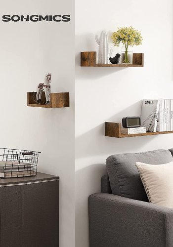 SONGMICS vegghylle, rektangulr - brun sponplate (sett med 3)
