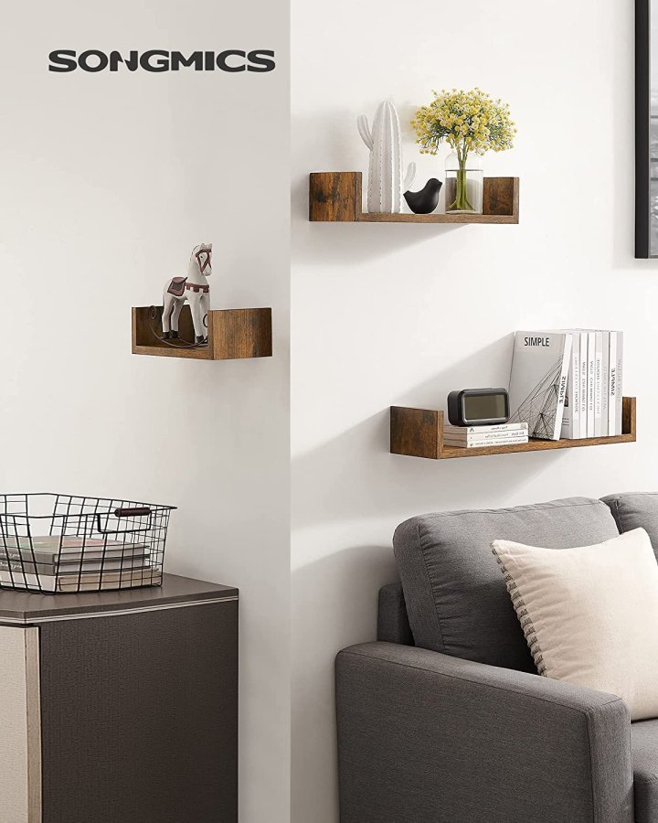 SONGMICS vegghylle, rektangulr - brun sponplate (sett med 3)