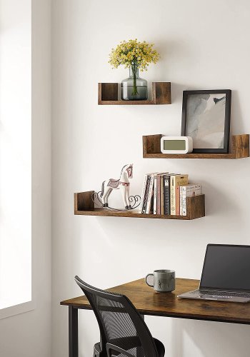 SONGMICS vegghylle, rektangulr - brun sponplate (sett med 3)