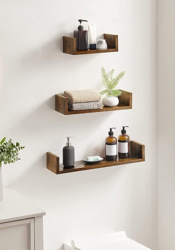 SONGMICS vegghylle, rektangulr - brun sponplate (sett med 3)