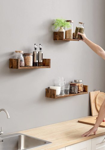 SONGMICS vegghylle, rektangulr - brun sponplate (sett med 3)