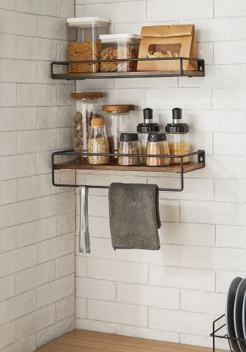 VASAGLE LWS441B01 v�ghylder - rustik brun sp�nplade og sort st�l (s�t med 2)