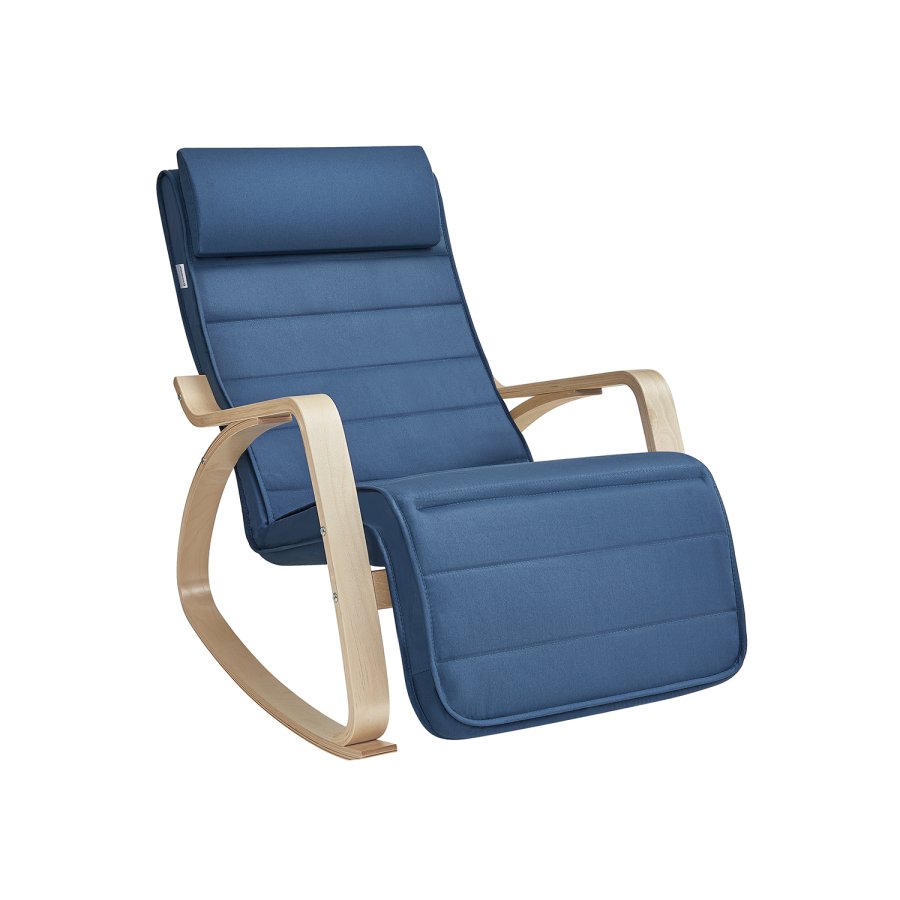 SONGMICS LYY010Q01 gyngestol, m. arml�n, justerbar fodst�tte i 5 pos. - midnatsbl� bomuld/polyester stof og natur birketr�