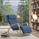 SONGMICS LYY010Q01 gyngestol, m. arml�n, justerbar fodst�tte i 5 pos. - midnatsbl� bomuld/polyester stof og natur birketr�