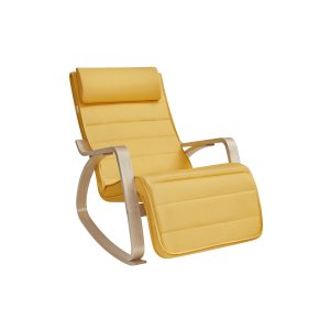 SONGMICS LYY010Y01 gyngestol, m. arml�n, justerbar fodst�tte i 5 pos. - pastelgul bomuld/polyester stof og natur birketr�