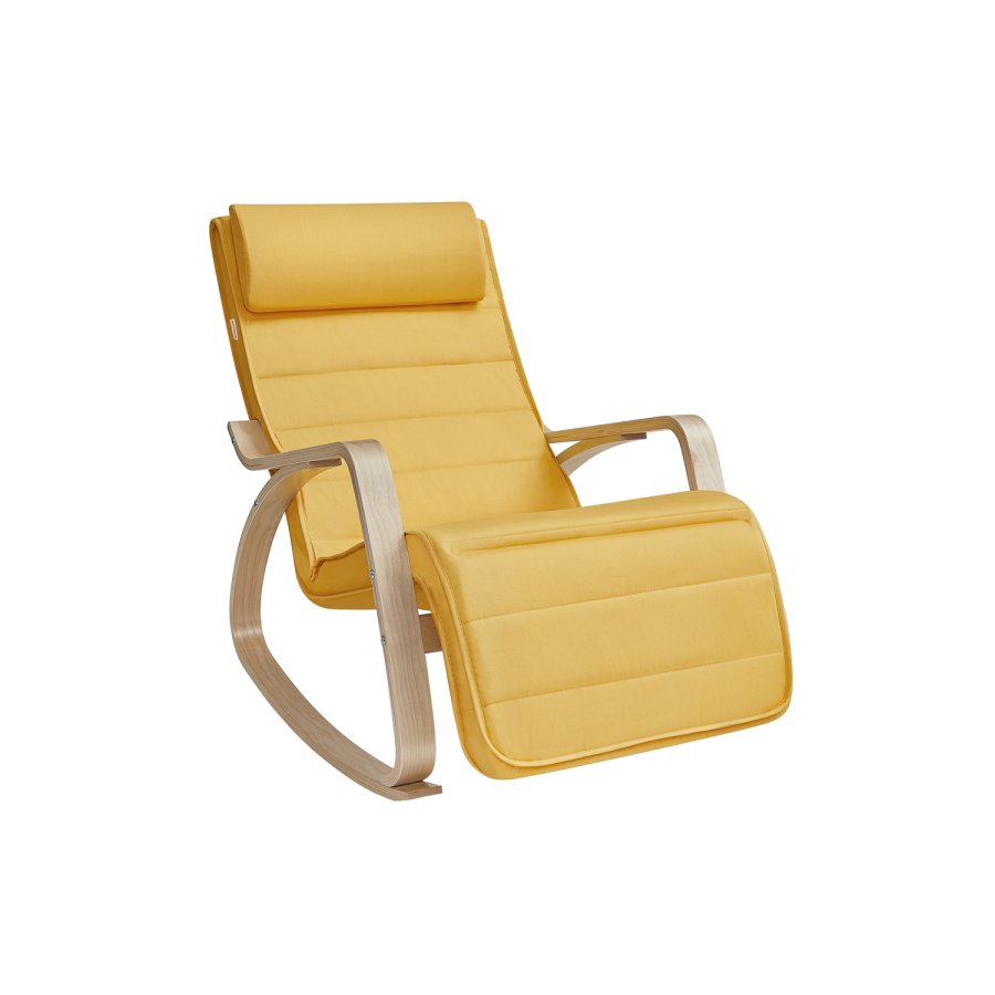 SONGMICS LYY010Y01 gyngestol, m. arml�n, justerbar fodst�tte i 5 pos. - pastelgul bomuld/polyester stof og natur birketr�