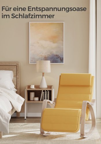 SONGMICS LYY010Y01 gyngestol, m. arml�n, justerbar fodst�tte i 5 pos. - pastelgul bomuld/polyester stof og natur birketr�