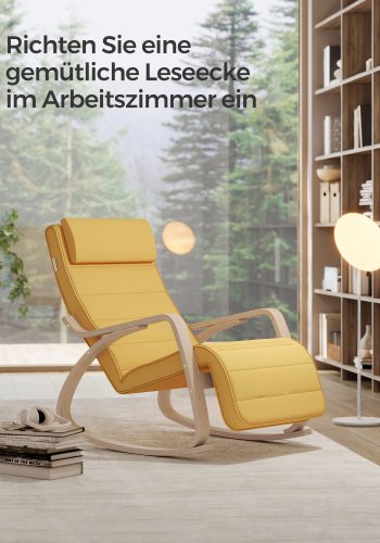 SONGMICS LYY010Y01 gyngestol, m. arml�n, justerbar fodst�tte i 5 pos. - pastelgul bomuld/polyester stof og natur birketr�