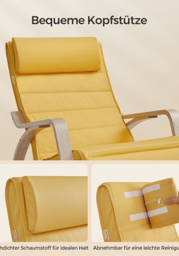 SONGMICS LYY010Y01 gyngestol, m. arml�n, justerbar fodst�tte i 5 pos. - pastelgul bomuld/polyester stof og natur birketr�