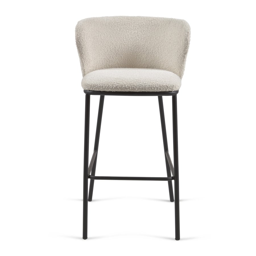 KAVE HOME Ciselia barstol, m. rygl�n og fodst�tte - hvid shearling stof og sort st�l